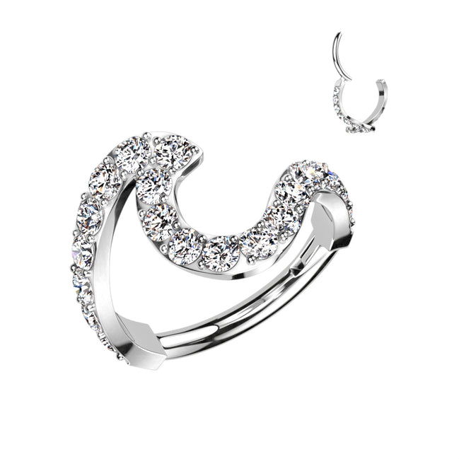 316L surgical steel CZ wave clicker ring – Silver | Conch, helix & cartilage | Pressha