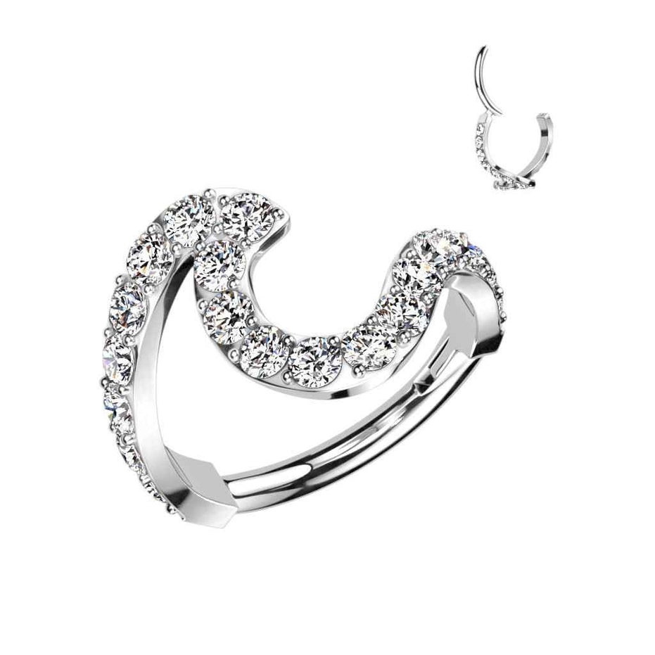 CZ Wave Hinged Clicker Hoop – 16G 316L Surgical Steel