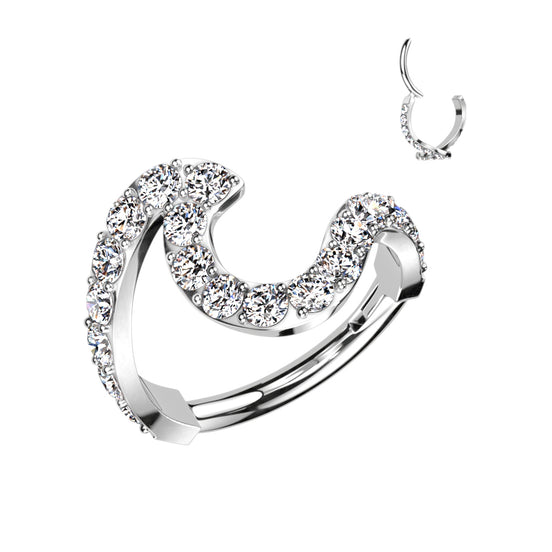 316L surgical steel CZ wave clicker ring – Silver | Conch, helix & cartilage | Pressha