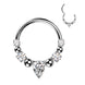 Teardrop CZ & Bead Septum & Daith Clicker Hoop in silver, 316L surgical steel, 16G, pear-cut CZ