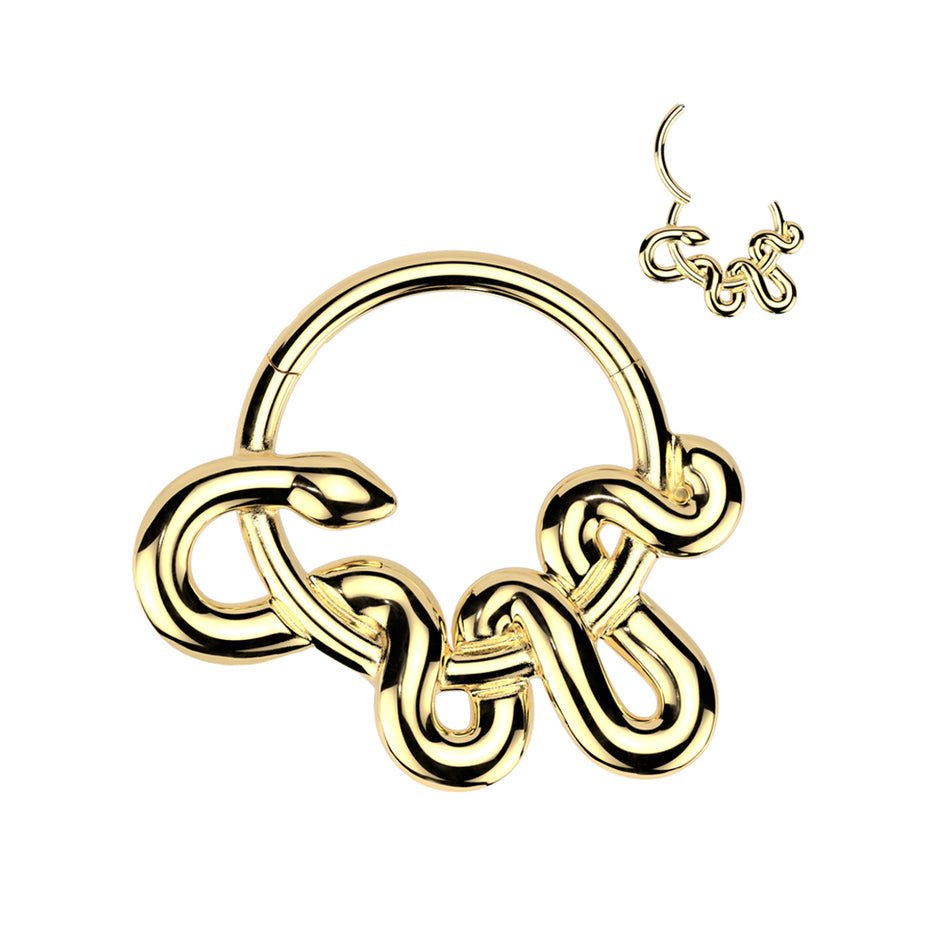 Gold-toned 316L surgical steel snake hinged segment ring for septum and daith piercings
