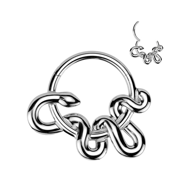 Silver 316L surgical steel snake hinged segment ring for septum and daith piercings