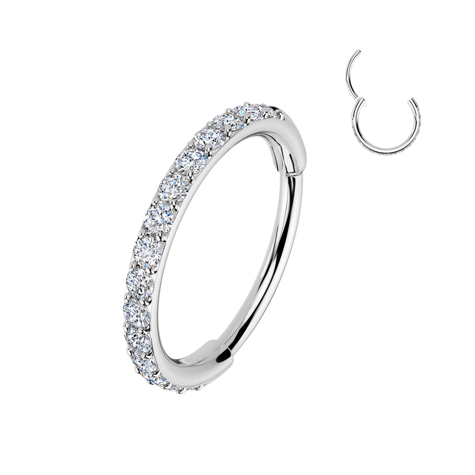 Outward Pavé CZ Hinged Nose Hoop Clicker in silver, 316L surgical steel, 20G, 6mm/7mm/8mm