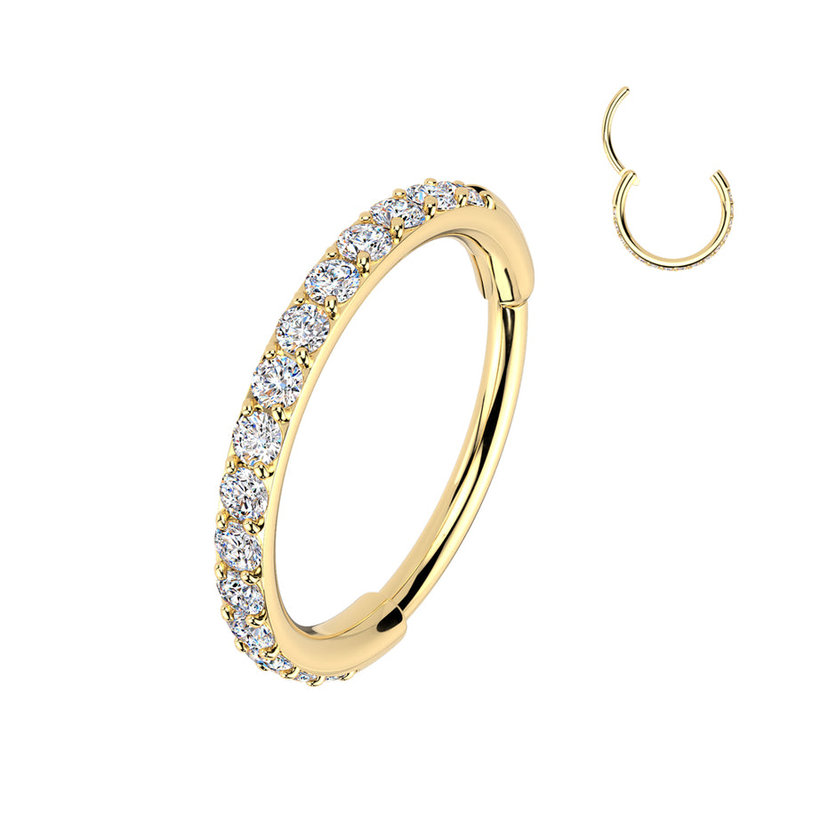 Outward Pavé CZ Hinged Nose Hoop Clicker size comparison silver and gold, 316L surgical steel, 20G