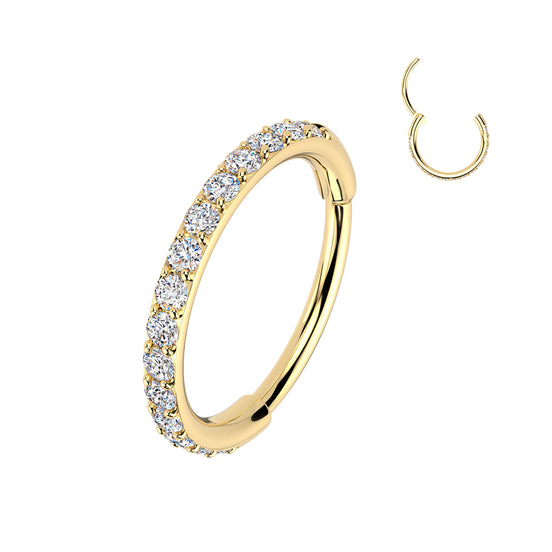 316L surgical steel 20G outward pavé CZ hinged hoop – Gold | Pressha