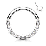 316L surgical steel hinged segment hoop with CNC-set CZ pavé front – Silver | Pressha
