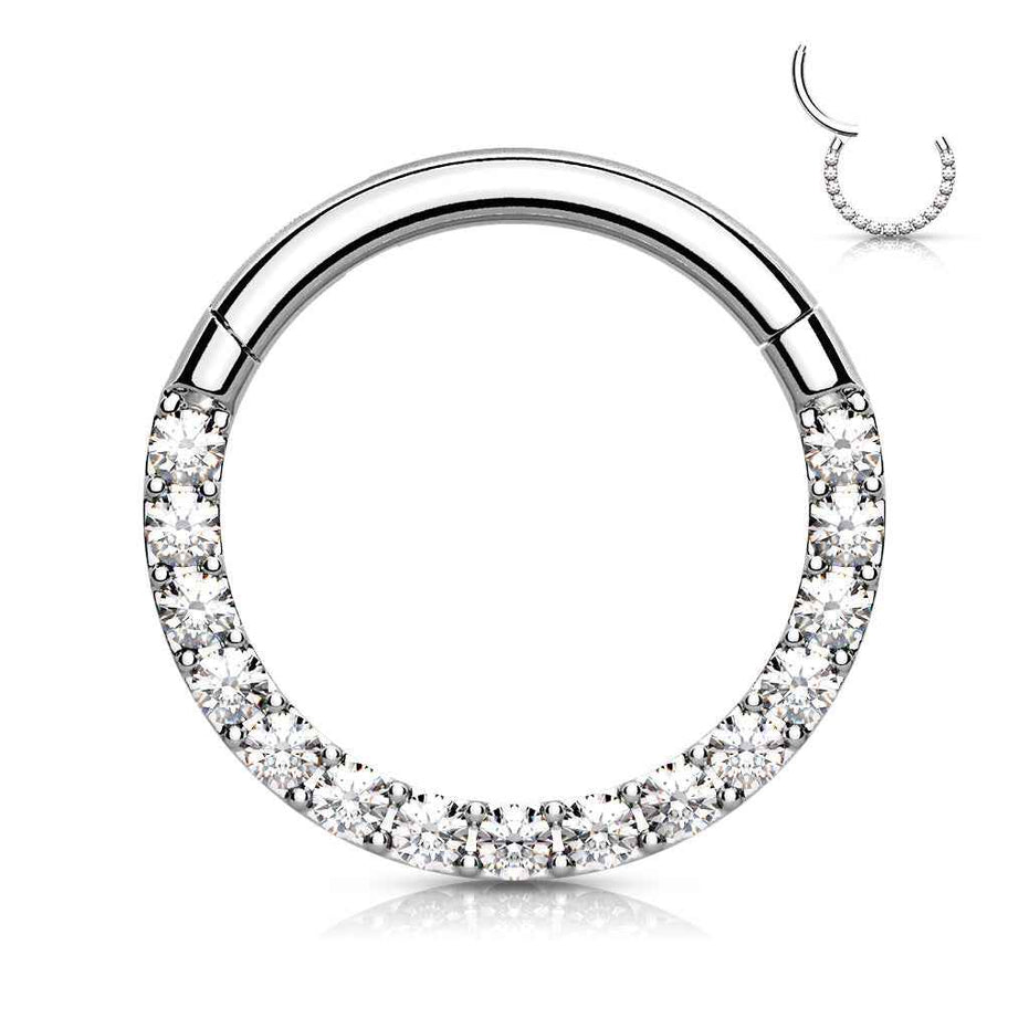 CZ Pavé Septum & Daith Clicker Hoop – 16G 316L Surgical Steel