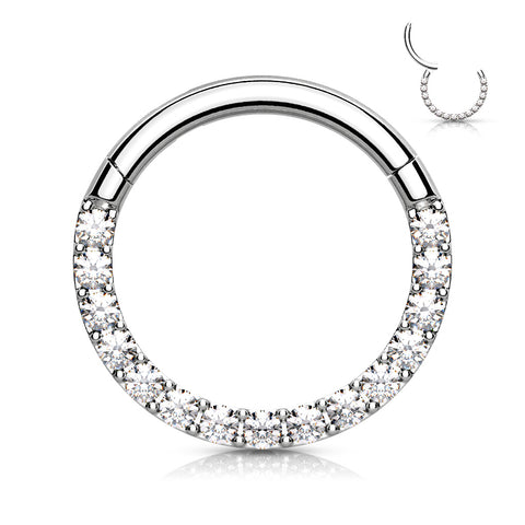 316L Surgical Steel Hinged Segment Hoop Ring – CNC-Set CZ Pavé Front
