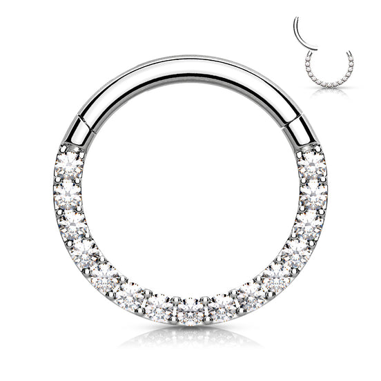 316L surgical steel hinged segment hoop with CNC-set CZ pavé front – Silver | Pressha