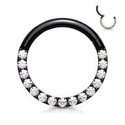 316L surgical steel CZ pavé hinged hoop – Black/Silver | Pressha