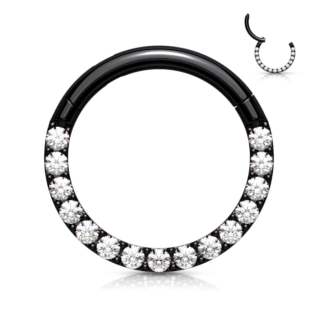 316L surgical steel CZ pavé hinged hoop – Black/Silver | Pressha