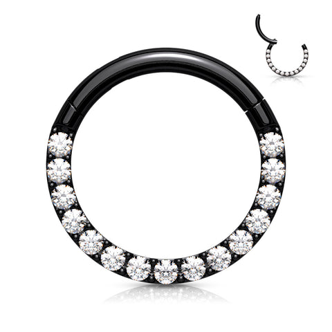 316L Surgical Steel Hinged Segment Hoop Ring – CNC-Set CZ Pavé Front