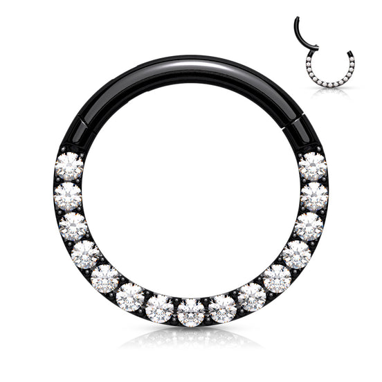 316L surgical steel CZ pavé hinged hoop – Black/Silver | Pressha