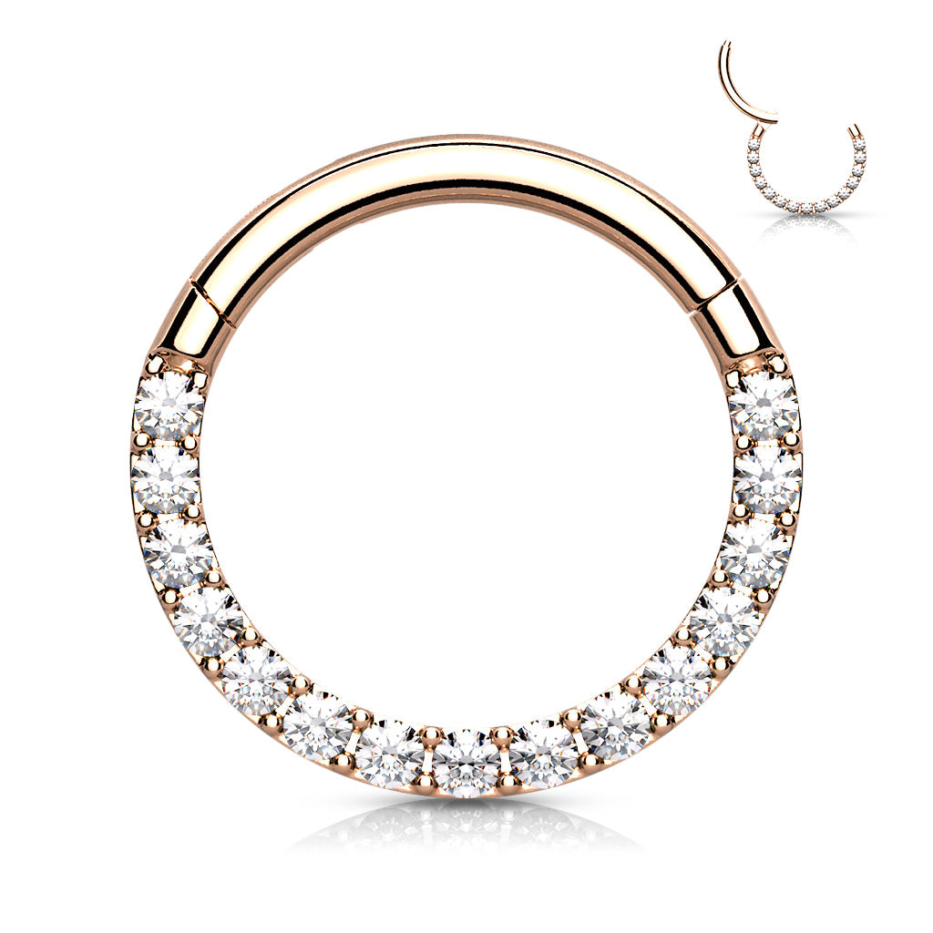 316L surgical steel CZ pavé hinged hoop – Rose Gold | Pressha