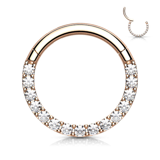 316L Surgical Steel Hinged Segment Hoop Ring – CNC-Set CZ Pavé Front