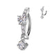 CZ heart center and dangle belly ring in silver — 14G 316L surgical steel hinged navel clicker by Pressha
