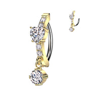 CZ Heart & Dangle Belly Ring – 316L Surgical Steel Hinged Navel Ring