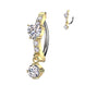 CZ heart center and dangle belly ring in gold — 14G 316L surgical steel hinged navel clicker by Pressha

