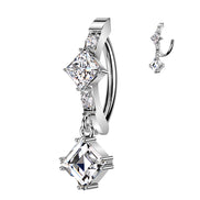 CZ Diamond Center & Dangle Belly Ring – 316L Surgical Steel Hinged Navel Ring