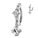 CZ diamond center and dangle belly ring in silver — 14G 316L surgical steel hinged navel clicker by Pressha
