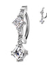 CZ Diamond Center & Dangle Belly Ring – 316L Surgical Steel Hinged Navel Ring