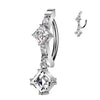 CZ Diamond Center & Dangle Belly Ring – 316L Surgical Steel Hinged Navel Ring