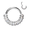 Pavé Baguette CZ Septum & Daith Clicker Hoop in silver, ASTM F-136 implant grade titanium, 16G, 8mm/10mm