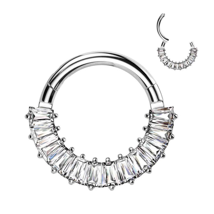 Pavé Baguette CZ Septum & Daith Clicker Hoop – 16G ASTM F-136 Titanium Ring