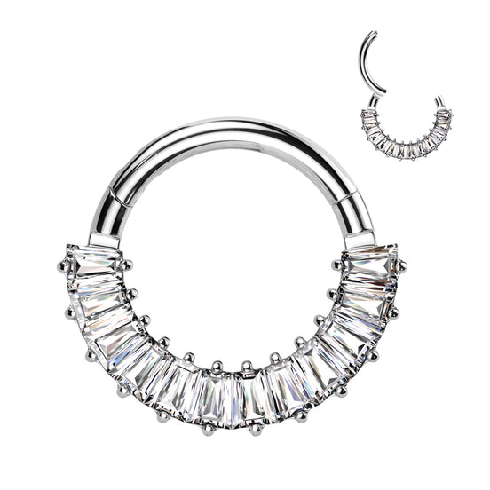 Titanium Pavé Baguette CZ Hinged Hoop