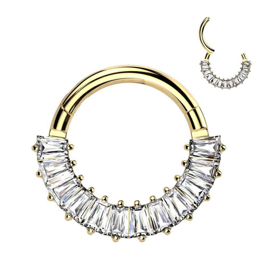 Pavé Baguette CZ Septum & Daith Clicker Hoop – 16G ASTM F-136 Titanium Ring
