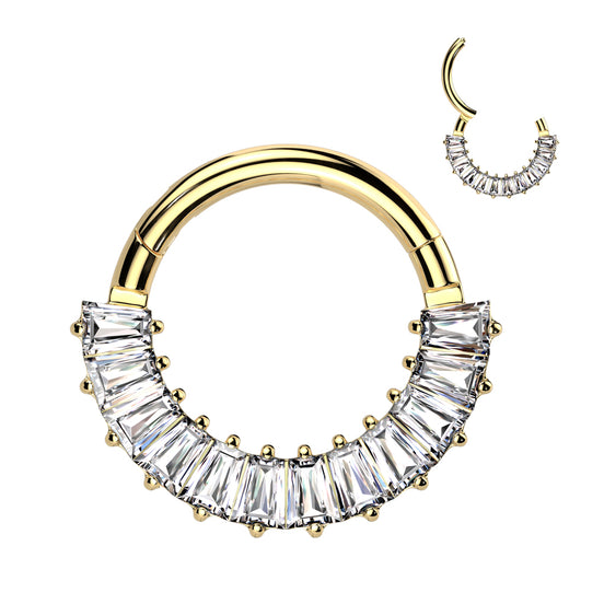 Titanium Pavé Baguette CZ Hinged Hoop