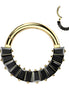 Implant-grade titanium hinged segment hoop with pavé baguette CZ front – Gold/Black | Septum & daith | Pressha