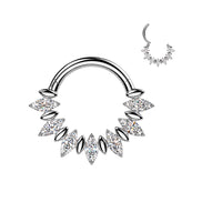 Implant-grade titanium hinged segment hoop with marquise CZ fan accent – Silver | Septum & daith | Pressha