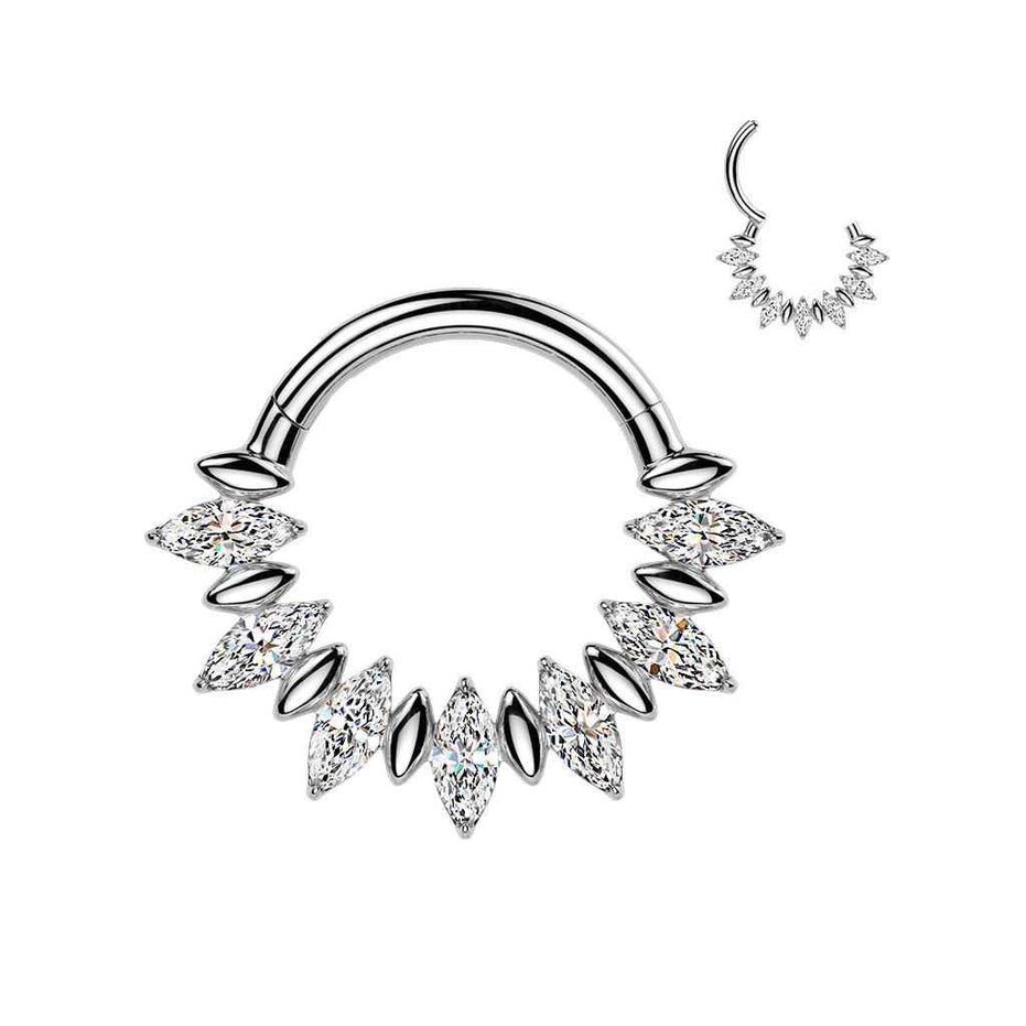 Marquise CZ Fan Septum & Daith Clicker Hoop – 16G ASTM F-136 Titanium