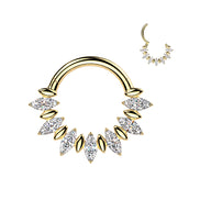 Implant-grade titanium hinged segment hoop with marquise CZ fan accent – Gold | Septum & daith | Pressha