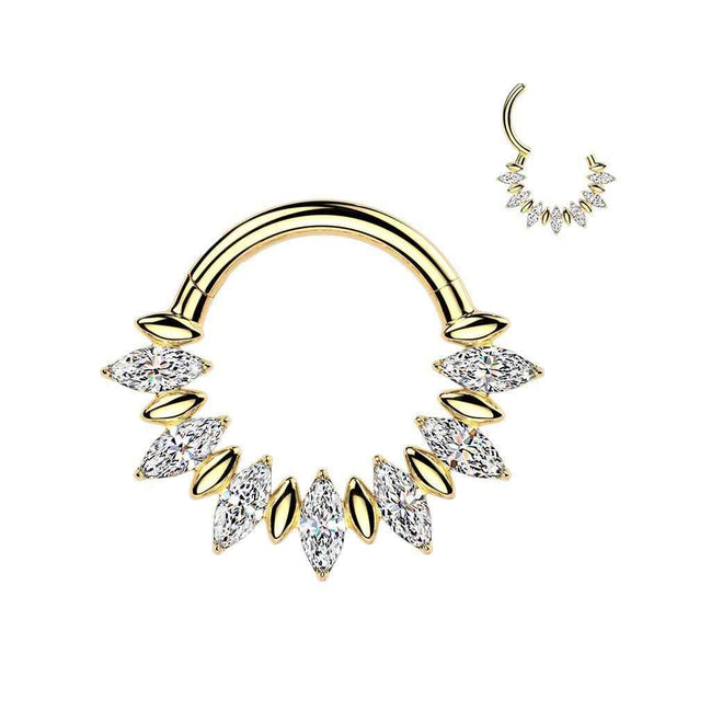 Marquise CZ Fan Septum & Daith Clicker Hoop – 16G ASTM F-136 Titanium