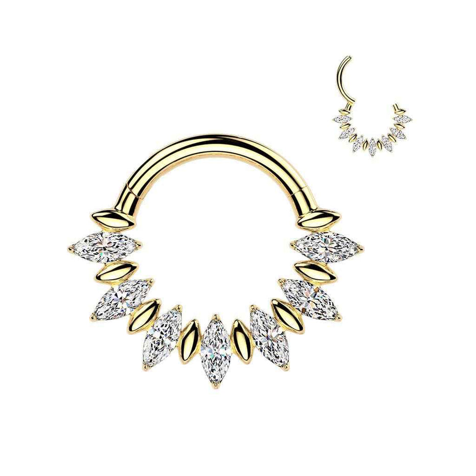 Marquise CZ Fan Septum & Daith Clicker Hoop – 16G ASTM F-136 Titanium