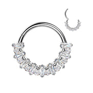 Implant-grade titanium rectangular CZ fan hinged hoop with round CZ accent – Silver | Septum & daith | Pressha