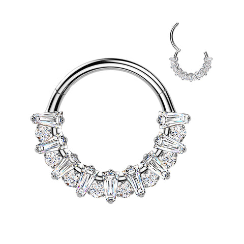 Titanium Hinged Rectangular CZ Fan Segment Hoop – Round CZ Accent