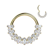 Implant-grade titanium rectangular CZ fan hinged hoop with round CZ accent – Gold | Septum & daith | Pressha