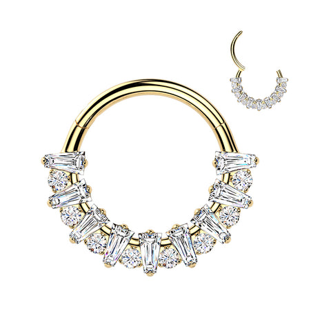 Titanium Hinged Rectangular CZ Fan Segment Hoop – Round CZ Accent