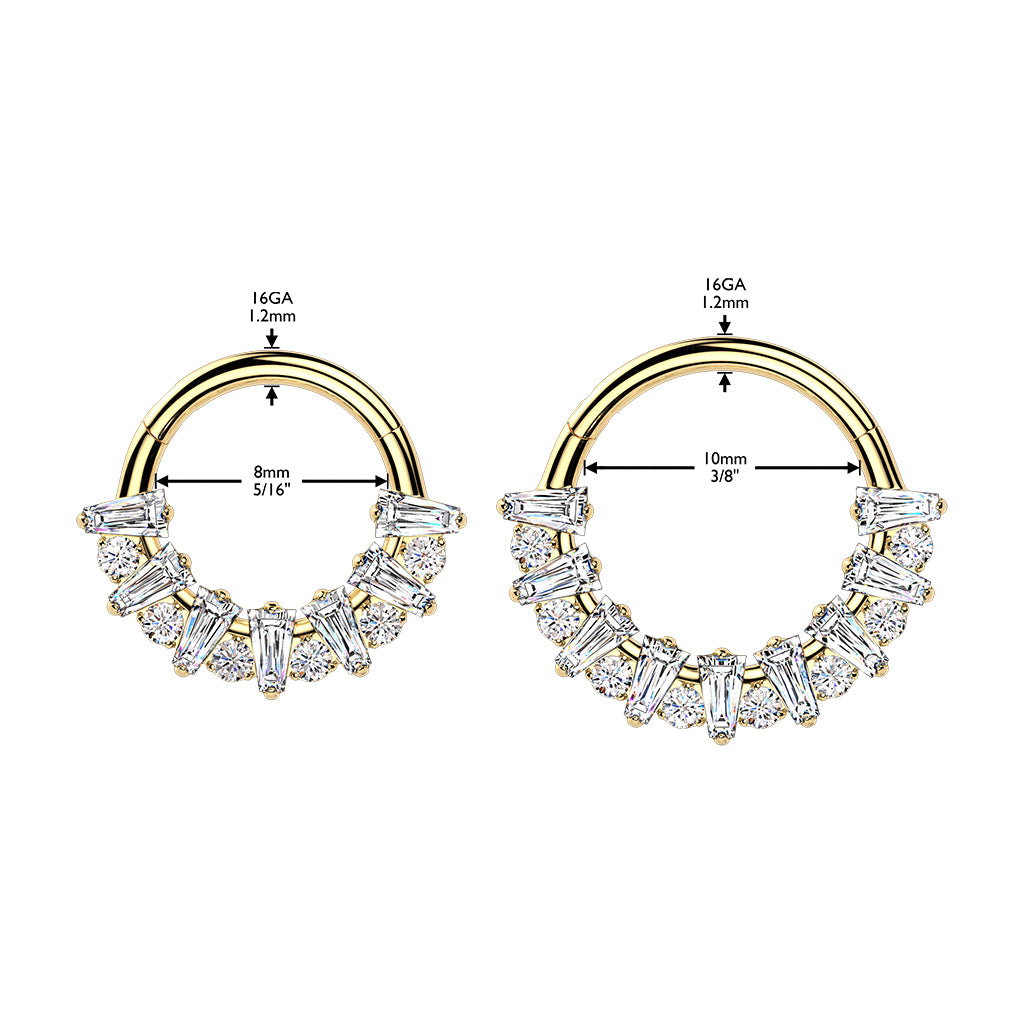 Implant-grade titanium rectangular CZ fan hinged hoop – lifestyle shot | Septum & daith | Pressha