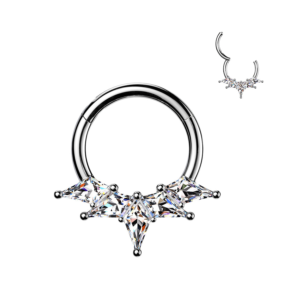 Implant Grade Titanium Septum & Daith Hinged Hoop Ring – Kite CZ Fan