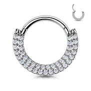Implant Grade Titanium CZ Pavé Double Lined Hinged Segment Hoop Ring