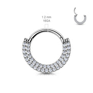 Implant Grade Titanium CZ Pavé Double Lined Hinged Segment Hoop Ring
