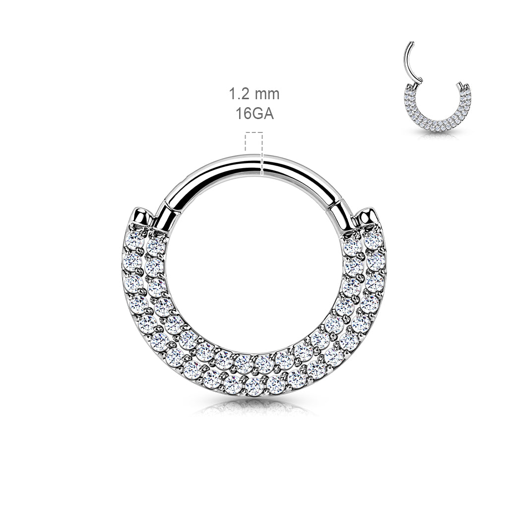 Implant Grade Titanium CZ Pavé Double Lined Hinged Segment Hoop Ring