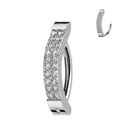 Implant-grade titanium double line CZ pavé hinged hoop belly ring – Silver | Pressha