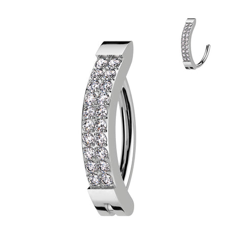 Implant-grade titanium double line CZ pavé hinged hoop belly ring – Silver | Pressha