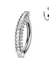 Vertical baguette CZ navel clicker hoop in silver with clear CZ — 14G ASTM F-136 implant-grade titanium belly ring by Pressha
