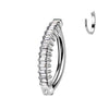 Vertical baguette CZ navel clicker hoop in silver with clear CZ — 14G ASTM F-136 implant-grade titanium belly ring by Pressha

